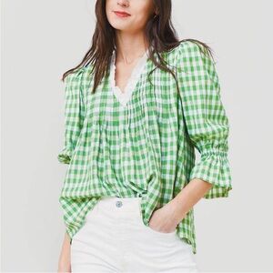 NWT Hunter Bell Mia Green Gingham Plaid Top Size S